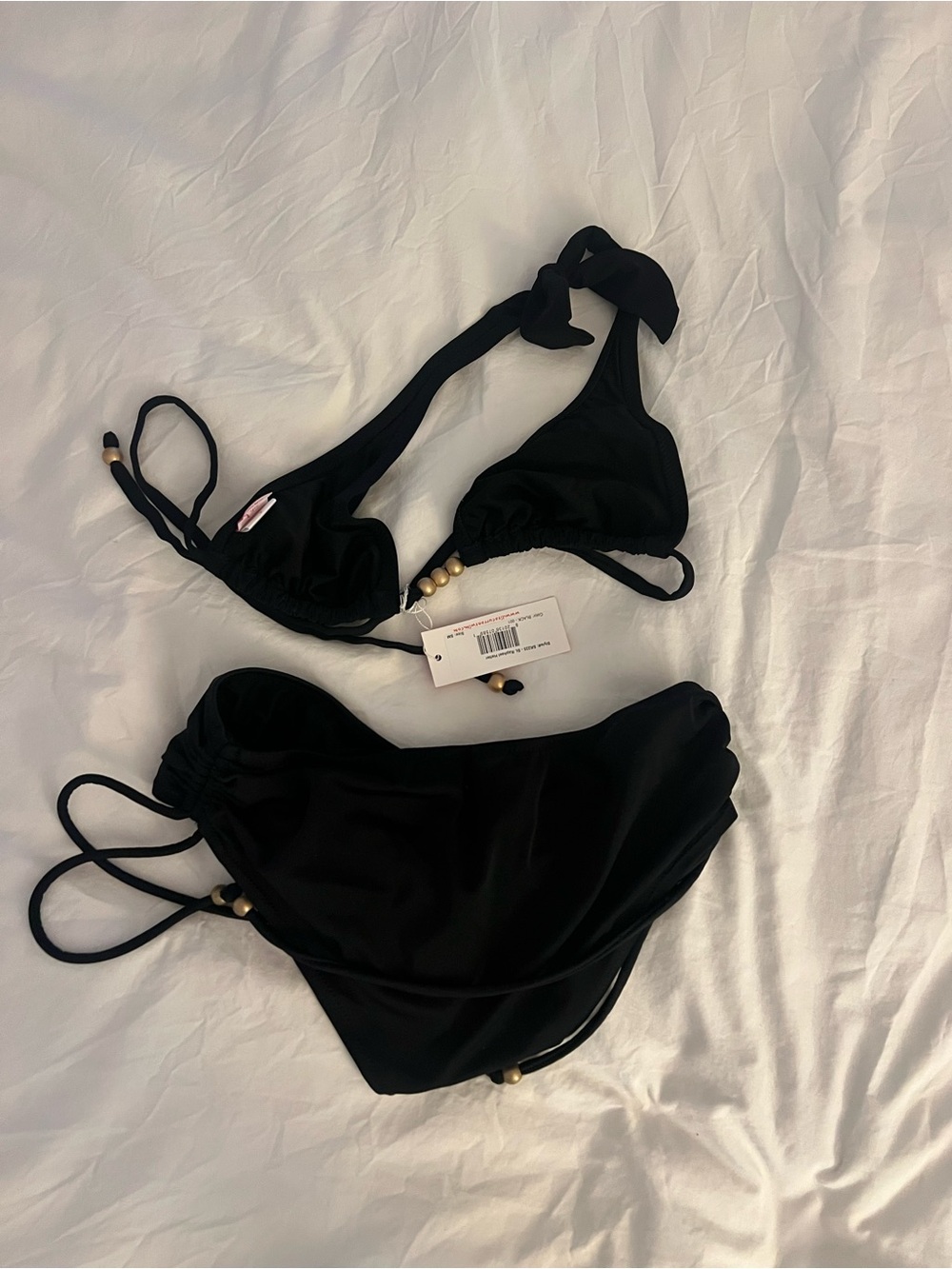 l*space Black Tie-Detail Bikini Set with Bead Accents